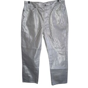 Rebecca Minkoff Silver Metallic High Rise Straight Leg Jeans Womens Size 12